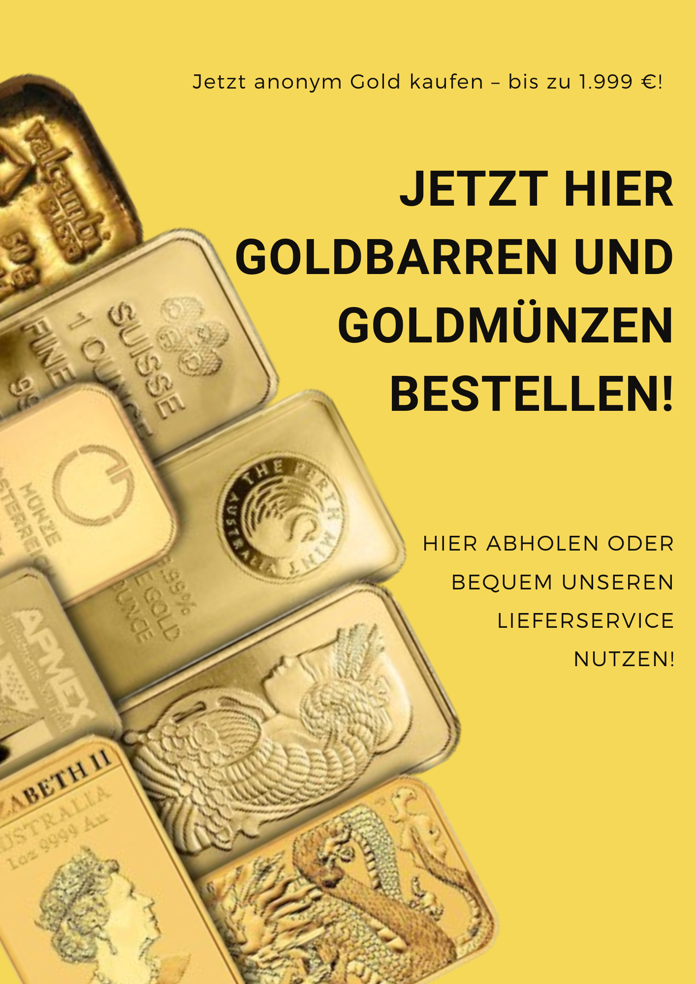 Jetzt anonym Gold kaufen – bis zu 1.999 E